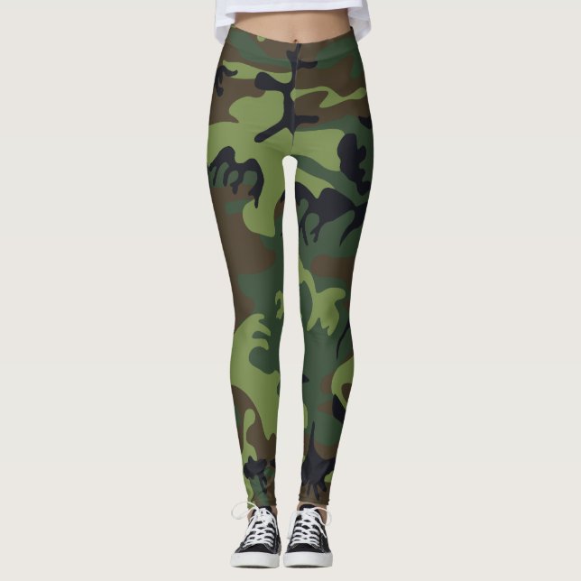 Green Camouflage Pattern, militärisches Muster, Ar Leggings (Vorderseite)