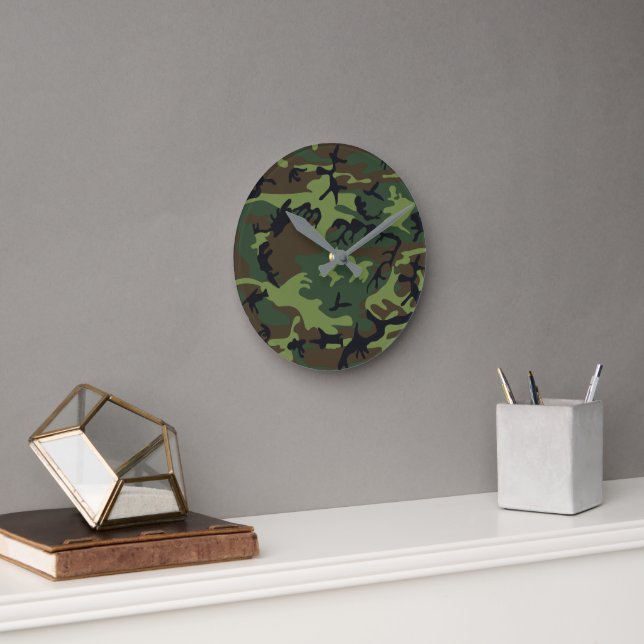 Green Camouflage Pattern, militärisches Muster, Ar Runde Wanduhr (Büro)