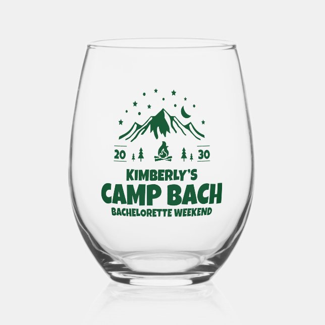 Green Camp Bachelorette Außenbereich Weinglas Ohne Stiel (Vorderseite)