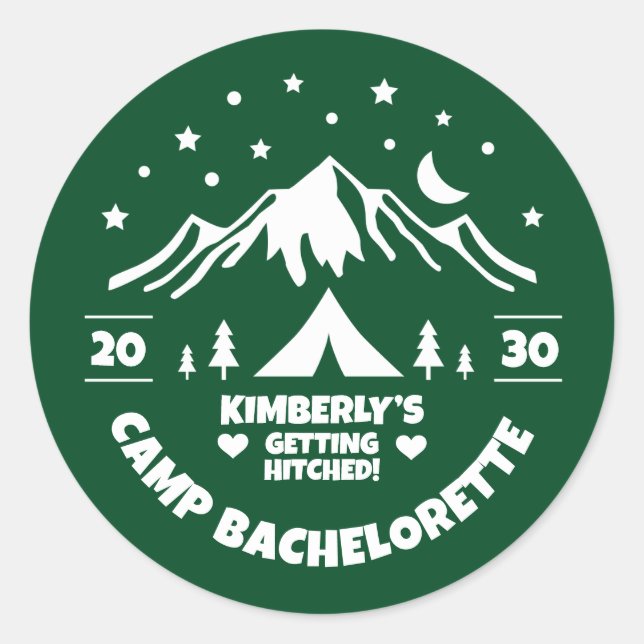 Green Camp Bachelorette Bride Runder Aufkleber (Vorderseite)
