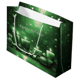 Green Candles Christmas Holiday Gift Bag Große Geschenktüte