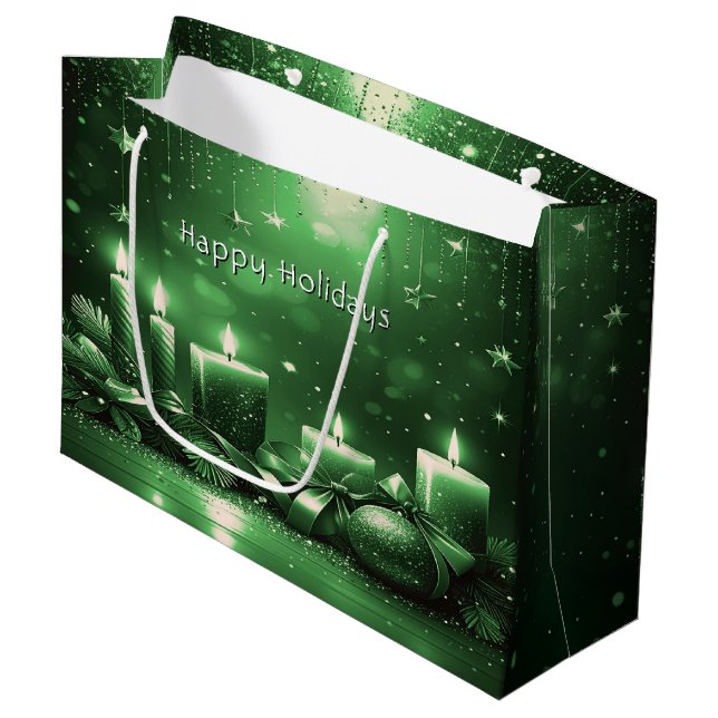 Green Candles Christmas Holiday Gift Bag Große Geschenktüte (Vorderseite Schrägansicht)