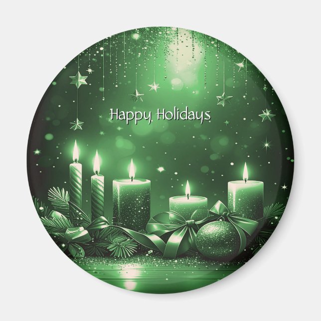 Green Candles Christmas Holiday Magnet (Vorne)