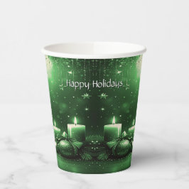 Green Candles Christmas Holiday Paper Cups Pappbecher