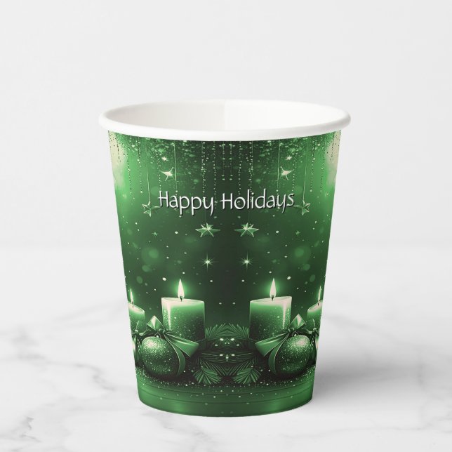 Green Candles Christmas Holiday Paper Cups Pappbecher (Links)