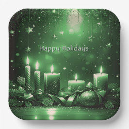 Green Candles Christmas Holiday Paper Plate Pappteller