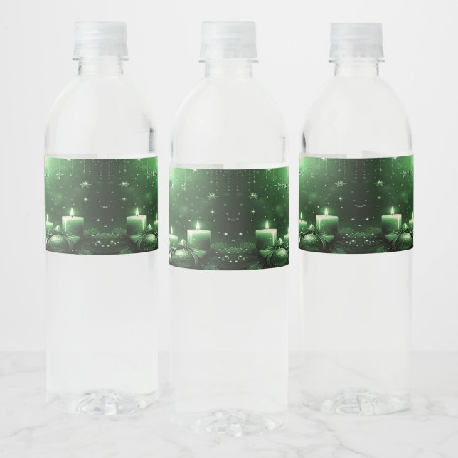 Green Candles Christmas Holiday Water Bottle Label Wasserflaschenetikett (Flaschen)
