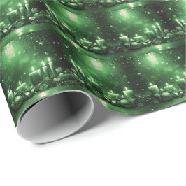 Green Candles Christmas Holiday Wrapping Paper Geschenkpapier