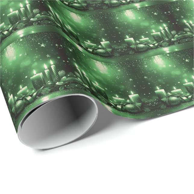 Green Candles Christmas Holiday Wrapping Paper Geschenkpapier (Rolleneckpunkt)