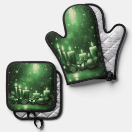 Green Candles Christmas Ofenhandschuh & Topflappen-Set