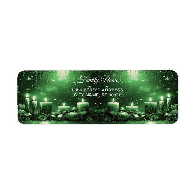 Green Candles Christmas Return Address Label (Vorne)