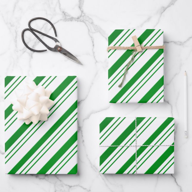 Green Candy Cane Striping Geschenkpapier Set (Vorderseite)