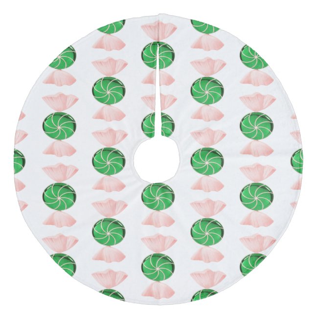 Green Candy Christmas Tree Skirt Fleece Weihnachtsbaumdecke (Vorderseite)