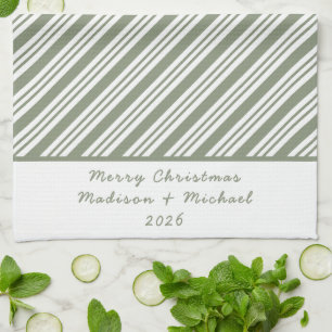 Green Candy Strip Weihnachtsfeier Geschirrtuch