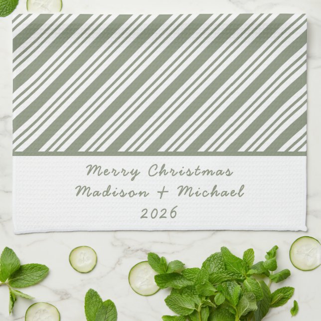 Green Candy Strip Weihnachtsfeier Geschirrtuch (Gefaltet)