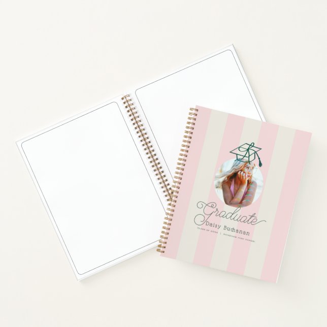 Green Cap Pink Stripes Photo Graduation Guest Book Notizbuch (Innenseite)