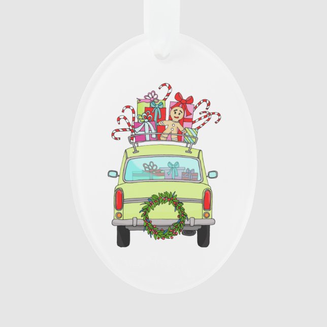 Green Car mit Weihnachtsgeschenken Ornament (Vorderseite)