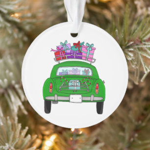 Green Car mit Weihnachtsgeschenken Ornament