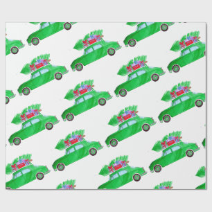 Green Car mit Weihnachtsgeschenken Wasserfarbe Geschenkpapier