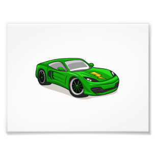 Green Car Racing Cartoon - Wählen Sie Hintergrund- Fotodruck