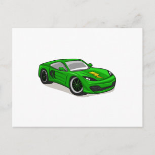 Green Car Racing Cartoon - Wählen Sie Hintergrund- Postkarte