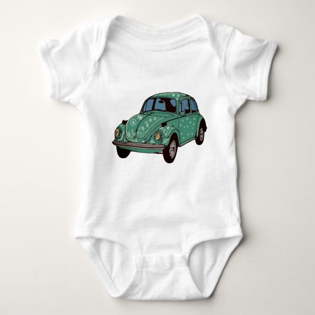 Green Car, Retro Auto, Niedlich Art Baby Jersey Baby Strampler (Vorderseite)