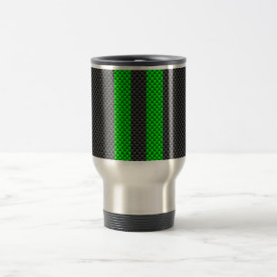 Green Carbon Fiber Style Racing Stripes Reisebecher
