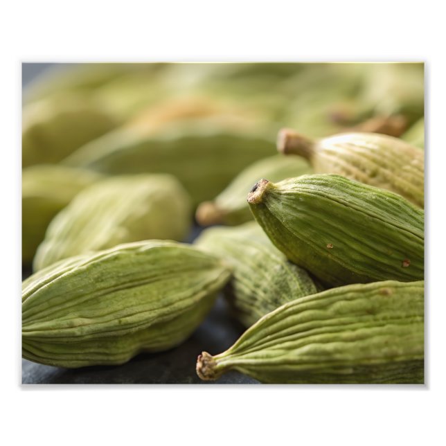Green Cardamom Pods Macro Zoom Aromatic Spice Text Fotodruck (Vorne)