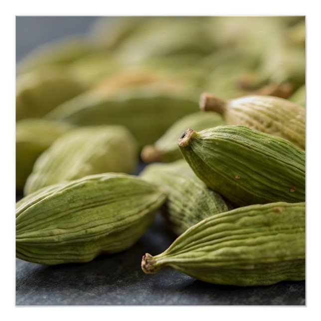 Green Cardamom Pods Macro Zoom Aromatic Spice Text Poster (Vorderseite)