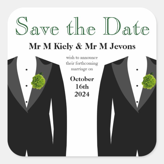 Green Carnation Gay Wedding Sticker Save the Date (Vorderseite)