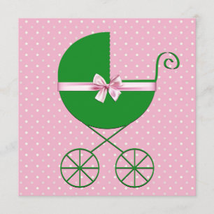 Green Carriage and Pink Polka Dot Baby Shooter Einladung