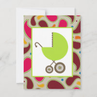 Green Carriage & Paisley Baby Shooter Einladung