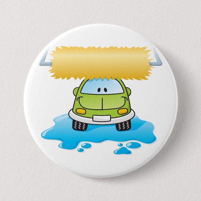 Green Cartoon Car Wash Happy Little Car Button (Vorderseite)