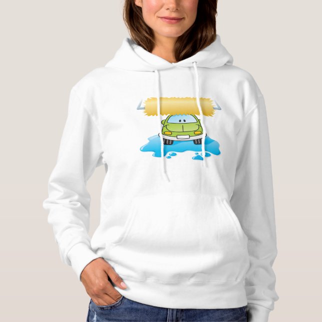 Green Cartoon Car Wash Happy Little Car Hoodie (Vorderseite)