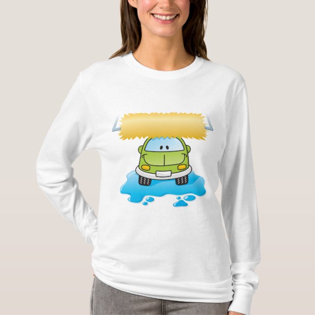 Green Cartoon Car Wash Happy Little Car T-Shirt (Vorderseite)
