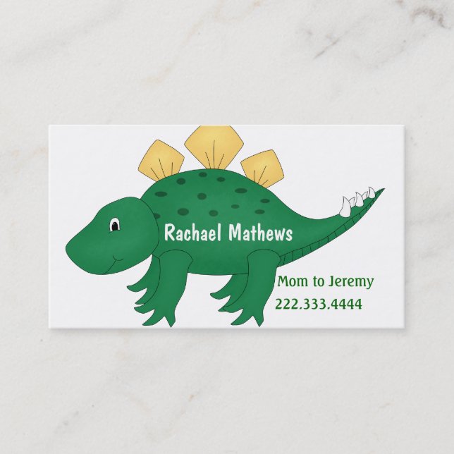 Green Cartoon Dinosaur Mommy Card Telefonnummerkarte (Vorderseite)