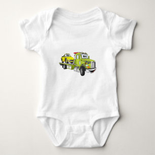 Green Cartoon Flatbed Tow Truck Baby Strampler