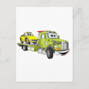 Green Cartoon Flatbed Tow Truck Postkarte