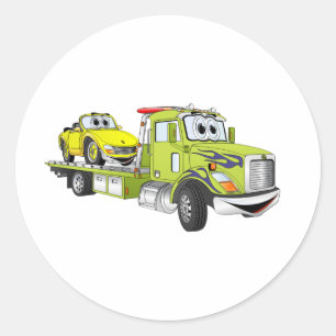 Green Cartoon Flatbed Tow Truck Runder Aufkleber