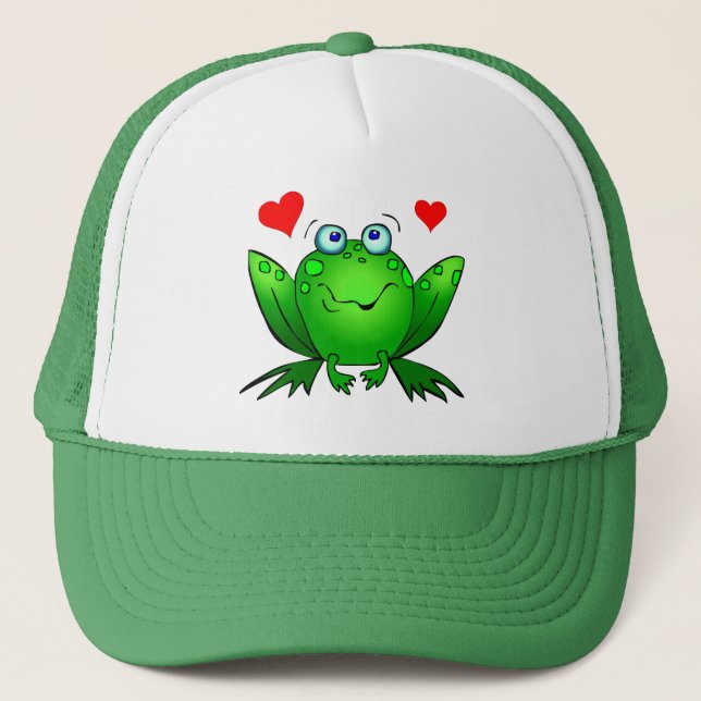 Green Cartoon Frog Niedlich Smile Herz Trucker Hat Truckerkappe (Vorderseite)