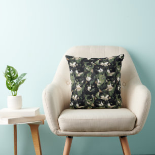 Green Cat Camouflage Kissen
