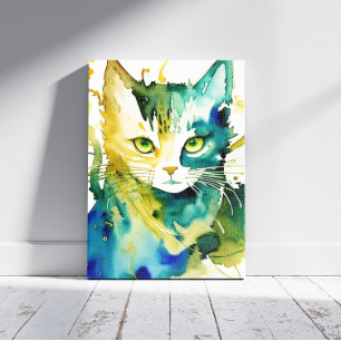 Green Cat Canvas Print Leinwanddruck