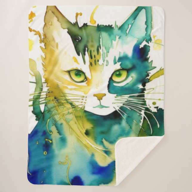 Green Cat Sherpa Blanket Sherpadecke (Vorderseite)