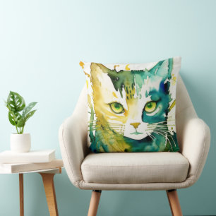 Green Cat Throw Kissen