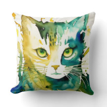 Green Cat Throw Kissen