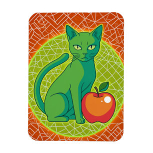 Green Cat with Apple - Color Pop Kühlschrankmagnet Magnet