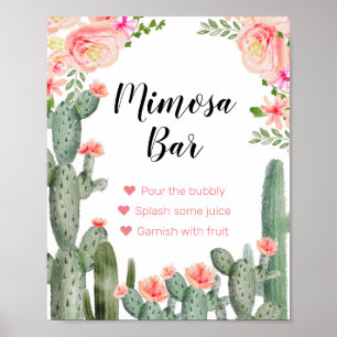 Green Catcus Watercolor Mimosa Bar Sign Poster