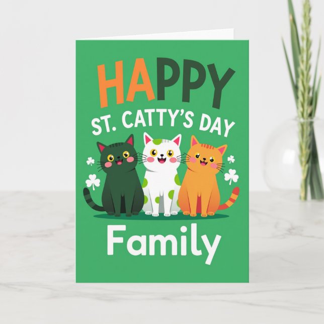 Green Cats Family Happy Card Karte (Vorderseite)