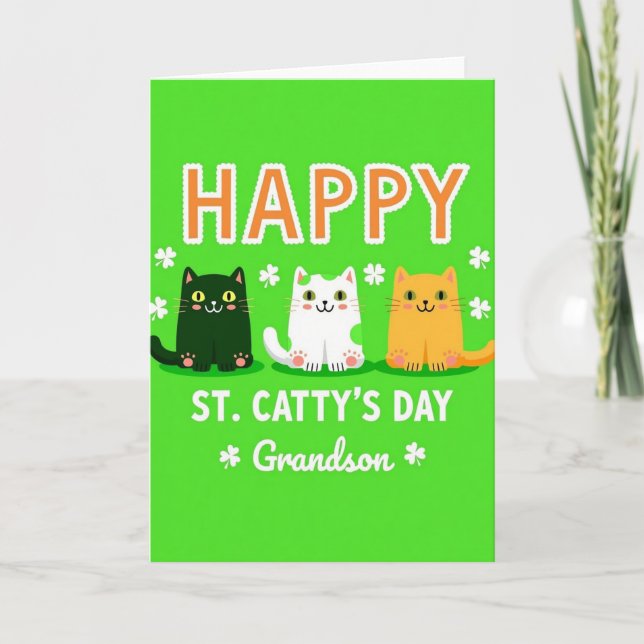 Green Cats Grandson Card Karte (Vorderseite)
