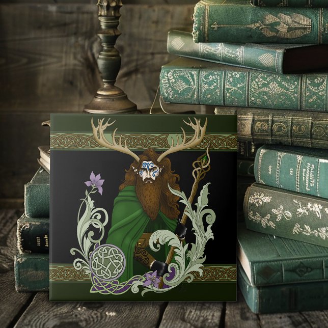 Green Celtic Antlers Man  Fliese (Von Creator hochgeladen)